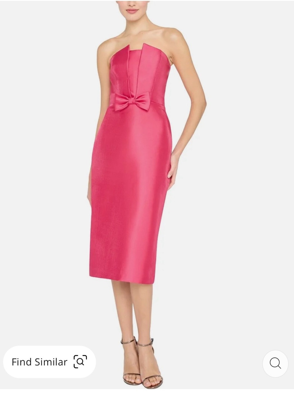 Theia Strapless Midi Dress with Front Bow - Hot Pink